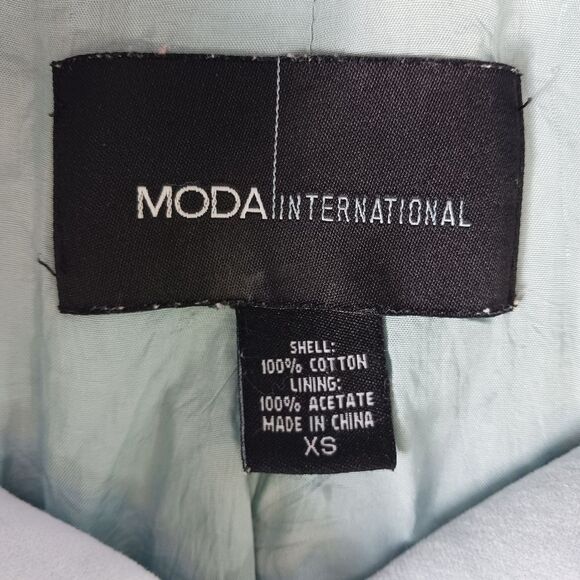MODA INTERNATIONAL Velvet Jacket Double Breasted Pastel Blue Cropped Size XS - Picture 6 of 11